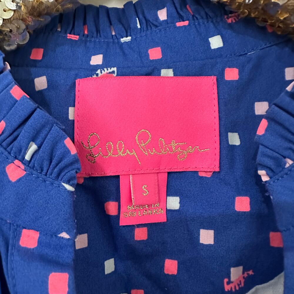 S Lilly Pulitzer Novella Blue Square Sleeveless Ruffle Dress - Picture 6 of 7